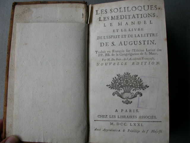Augustin: Les soliloques, les meditations 1771
