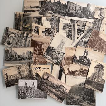 Eerste Wereldoorlog – 43 postkaarten verwoesting België + frontsoldatenpost