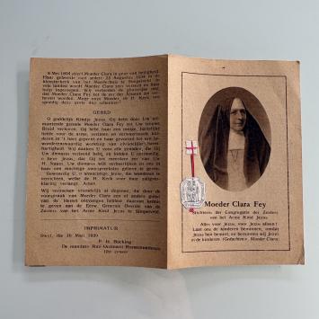 Moeder Clara Fey Devotieprent met stofreliek, 1939
