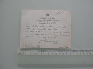 Carte manuscrite et signée du patriarche Maximos V Hakim vers 1975