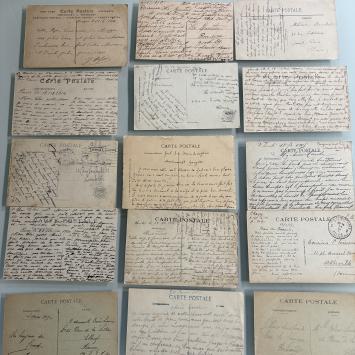 Première Guerre mondiale – 43 cartes postales montrant la destruction en Belgique + courrier de soldats du front